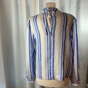 Very J Boho Blue Striped Long Sleeve Blouse